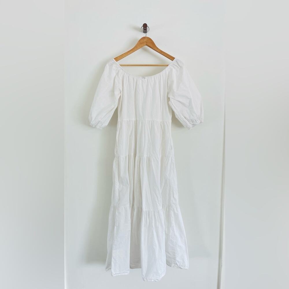 Vintage - St Tropez White Peasant Tiered Maxi Dress